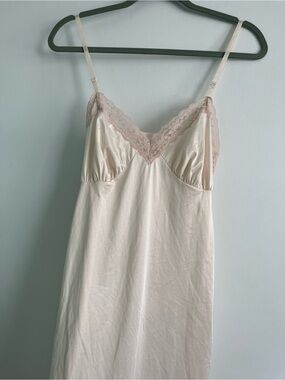 Vintage Kayser Satin Slip with Blush Lace Trim